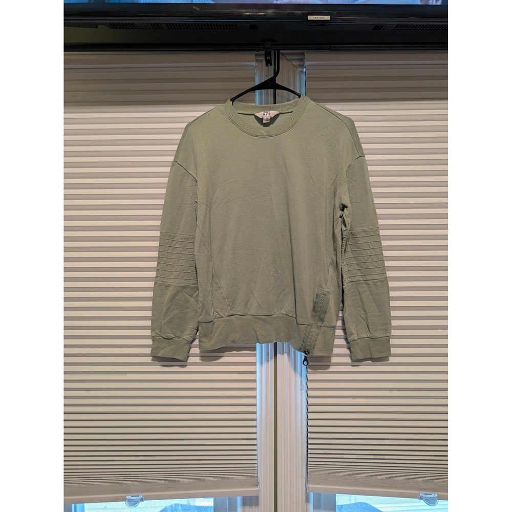 Joy Lab Womens XS Sage Green Moto Sleeve Side Zip Sweatshirt 309060878